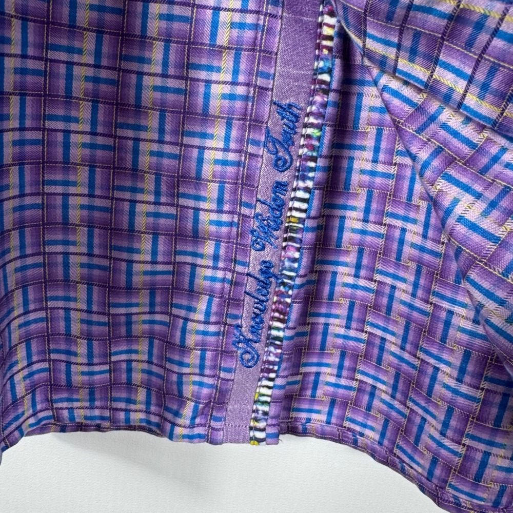 Robert Graham Geometric Print Short Sleeve Shirt Mens L PurpleButton Down - Picture 7 of 8